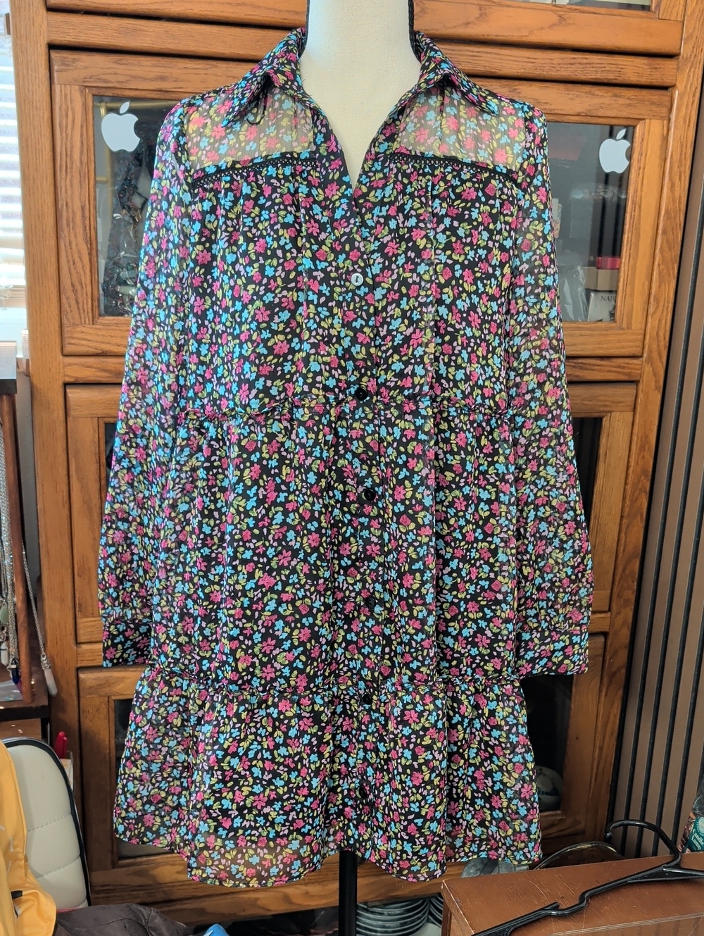 Zara floral print mini dress featuring sheer long sleeves, a ruffle tiered desig - Picture 5 of 7